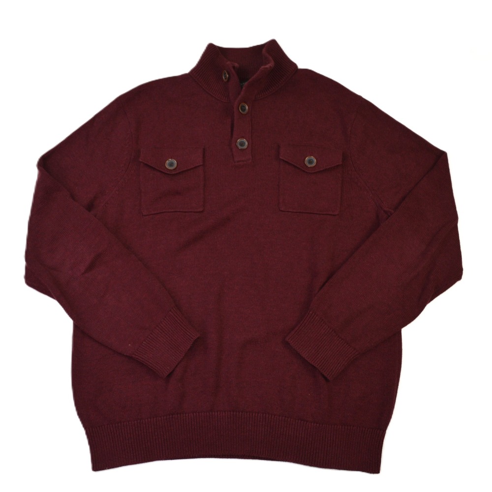 Banana Republic Mens Burgundy Mock Neck Button Pocket Sweater Size L - Picture 1 of 8